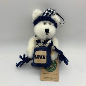 VTG Boyds Bears Winter Bear Knit Scarf Hat Love Blue/White Plush Bear w/ Tags